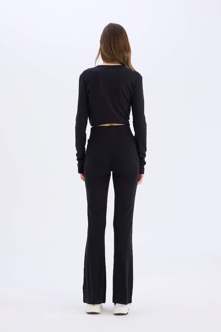 Flare Fit Flexible Waisted Spanish Leg Ribbed Trousers