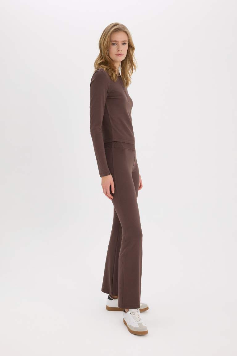 Flare Fit Flexible Waisted Spanish Leg Ribbed Trousers