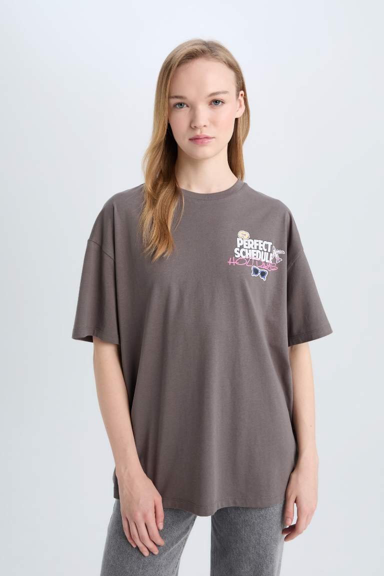 Oversize Fit Crew Neck Back Printed T-Shirt