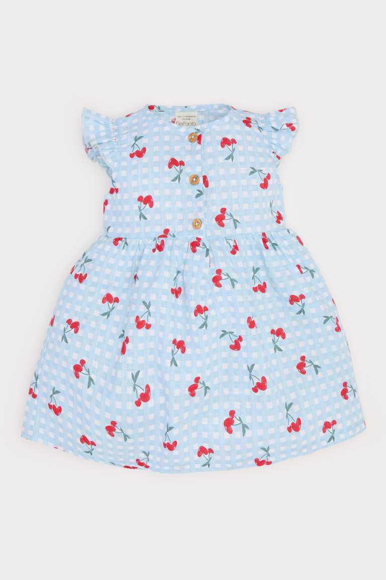 Baby Girl Patterned Short Sleeve Flam Poplin Dress