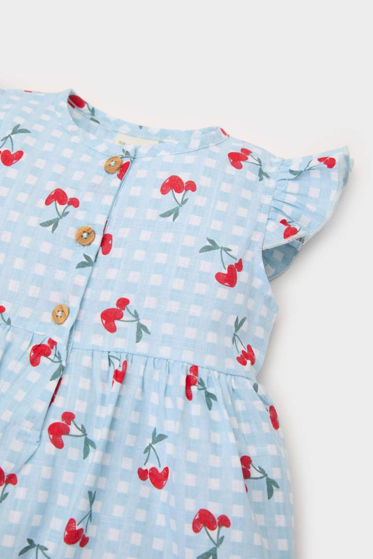 Baby Girl Patterned Short Sleeve Flam Poplin Dress