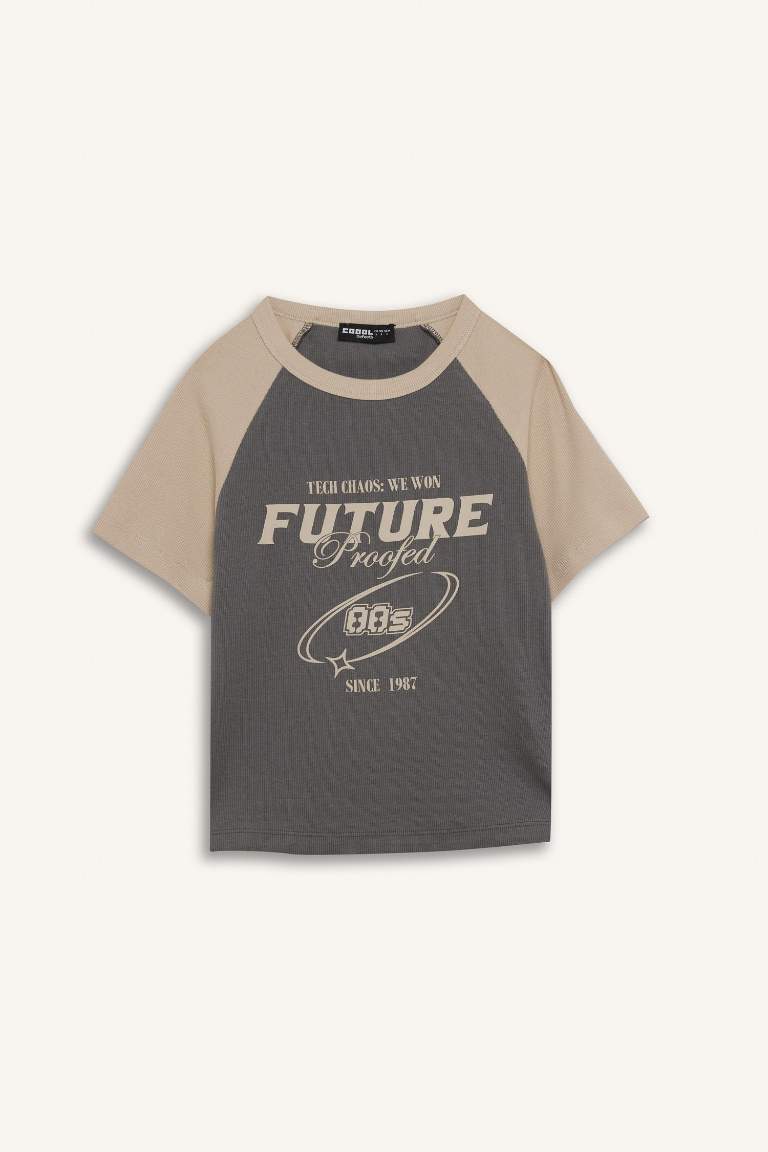 Fitted Crew Neck Printed Corduroy T-Shirt