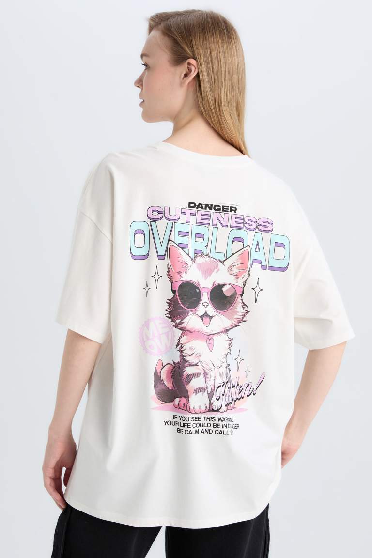 Oversize Fit Crew Neck Back Printed T-Shirt