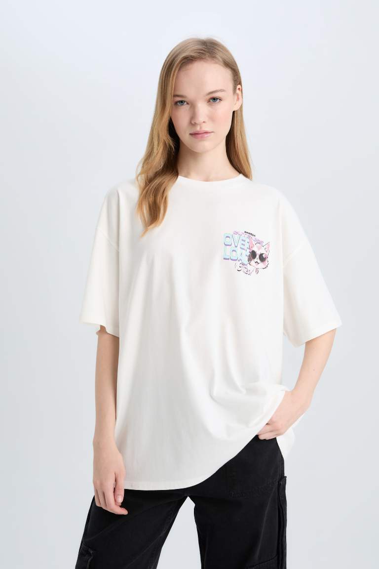 Oversize Fit Crew Neck Back Printed T-Shirt