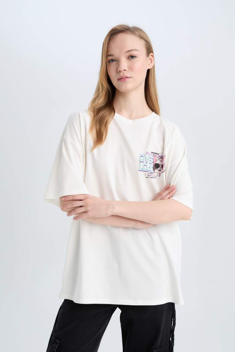 Oversize Fit Crew Neck Back Printed T-Shirt