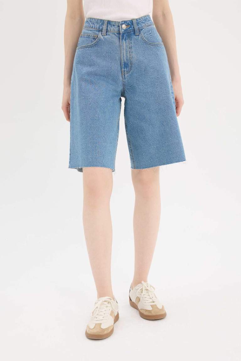 High Waist Denim Bermuda Shorts