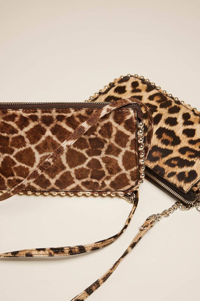 Woman Leopard Pattern Faux Leather Cross Bag