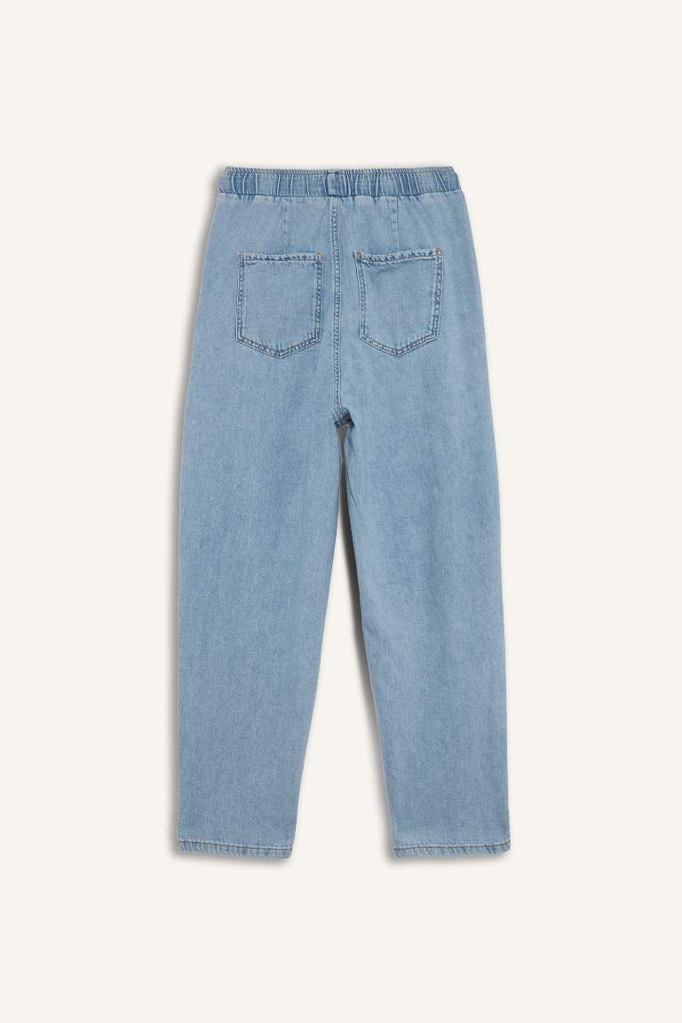 Pull On Paperbag Yüksek Bel Düz Paça Uzun Yumuşak Jean Pantolon