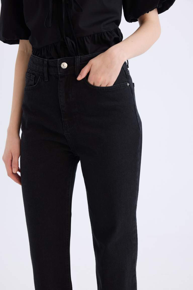 Straight Fit High Waist Ankle Length Washed Jeans