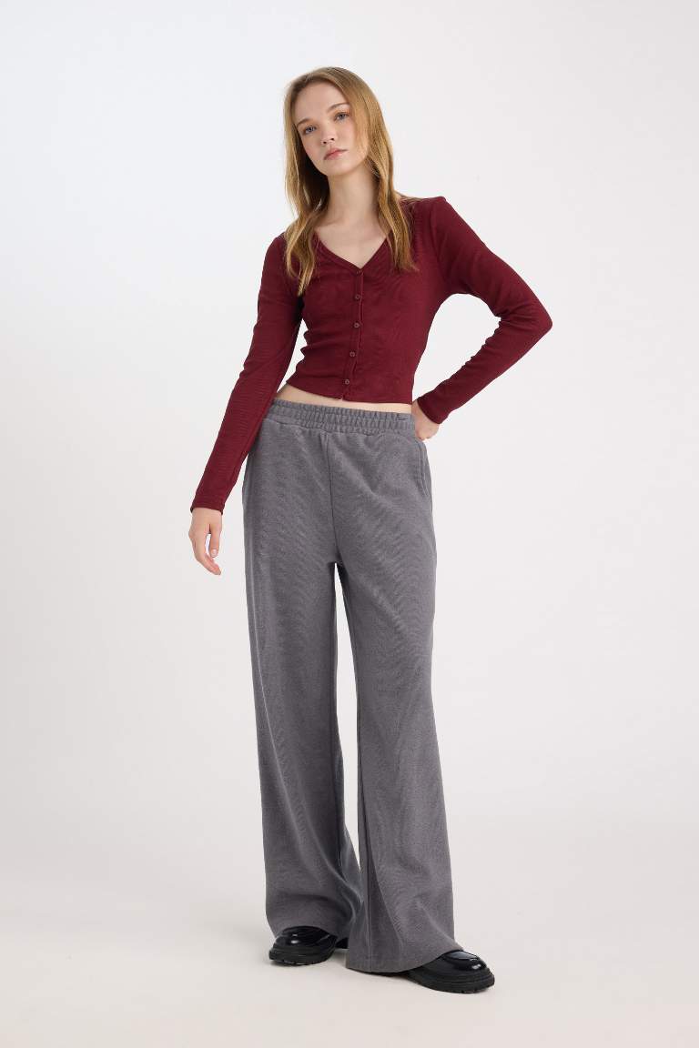 Wide Leg Geniş Bol Paça Eşofman Altı Cepli Bağcıklı Uzun Boy