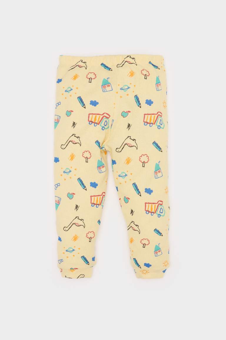 Baby Boy Vehicle Printed Long Sleeve Waffle 2 Piece Pajama Set