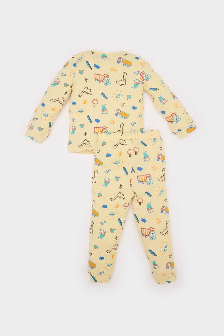 Baby Boy Vehicle Printed Long Sleeve Waffle 2 Piece Pajama Set