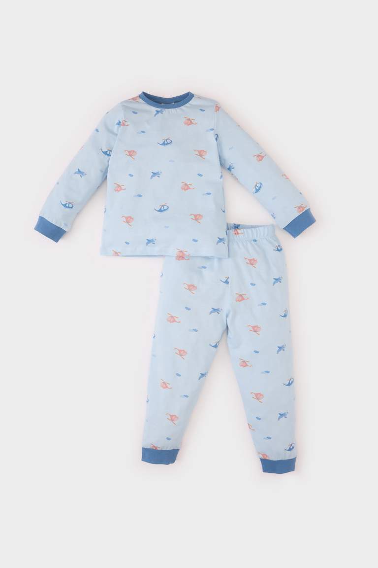 Erkek Bebek Pijama Takımı Penye Desenli Uzun Kollu Üst Beli Lastikli Uzun Alt 