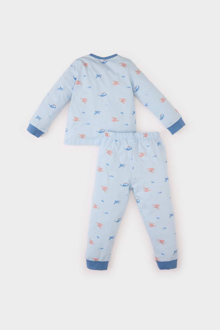 Erkek Bebek Pijama Takımı Penye Desenli Uzun Kollu Üst Beli Lastikli Uzun Alt 