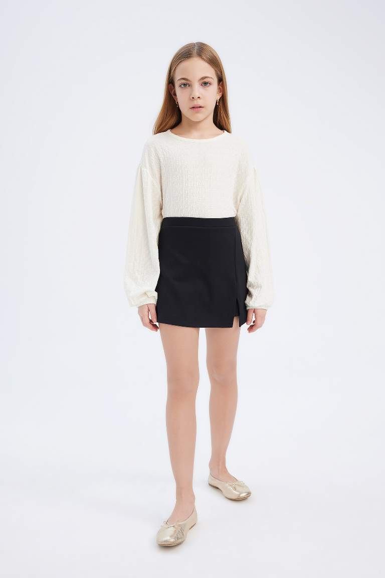 Girl Crew Neck Blouse Shorts Skirt 2 Piece Set