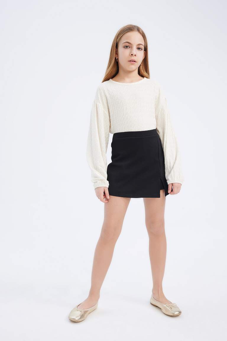 Girl Crew Neck Blouse Shorts Skirt 2 Piece Set