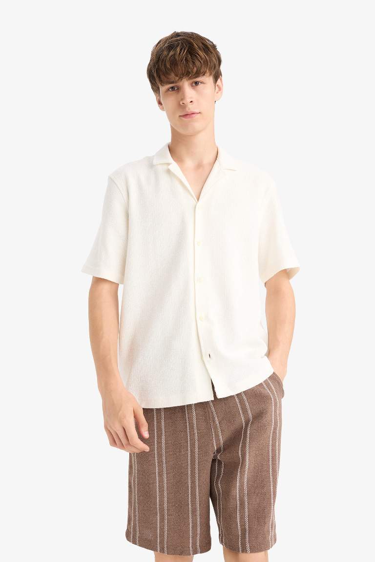 Regular Fit Jakarlı Bermuda Şort