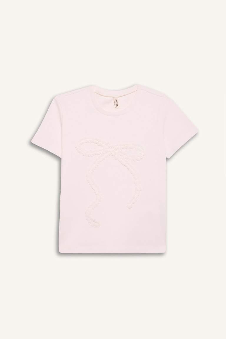 T-shirt slim imprimé à col rond pour fille