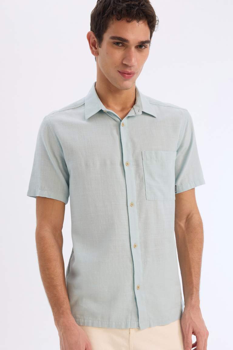 100% хлопковая рубашка с короткими рукавами, slim fit, базовая модель