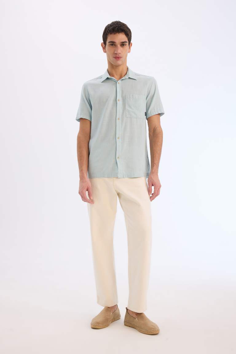 100% хлопковая рубашка с короткими рукавами, slim fit, базовая модель