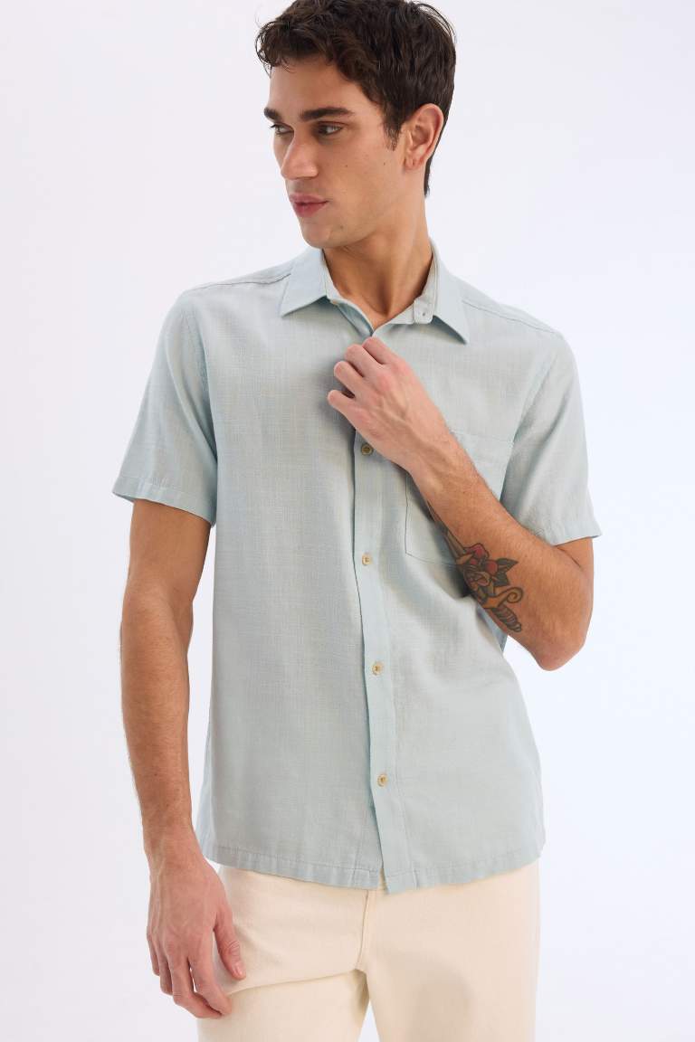 100% хлопковая рубашка с короткими рукавами, slim fit, базовая модель