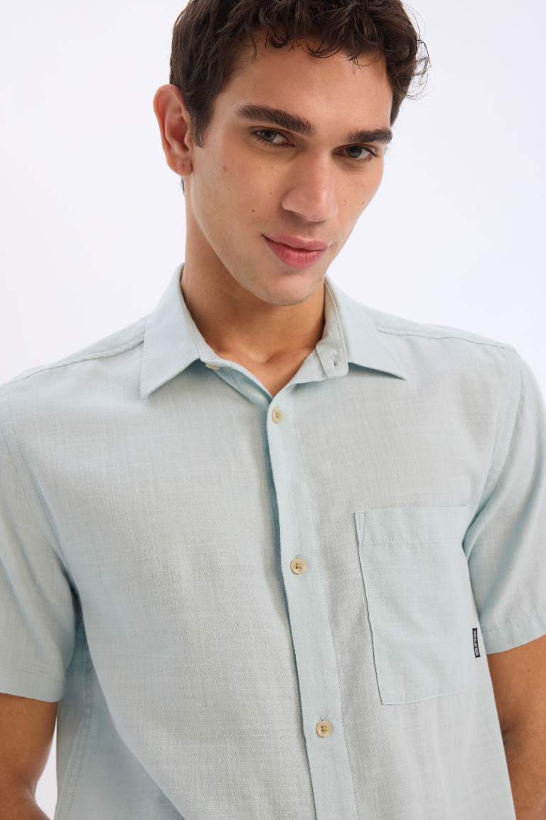 100% хлопковая рубашка с короткими рукавами, slim fit, базовая модель