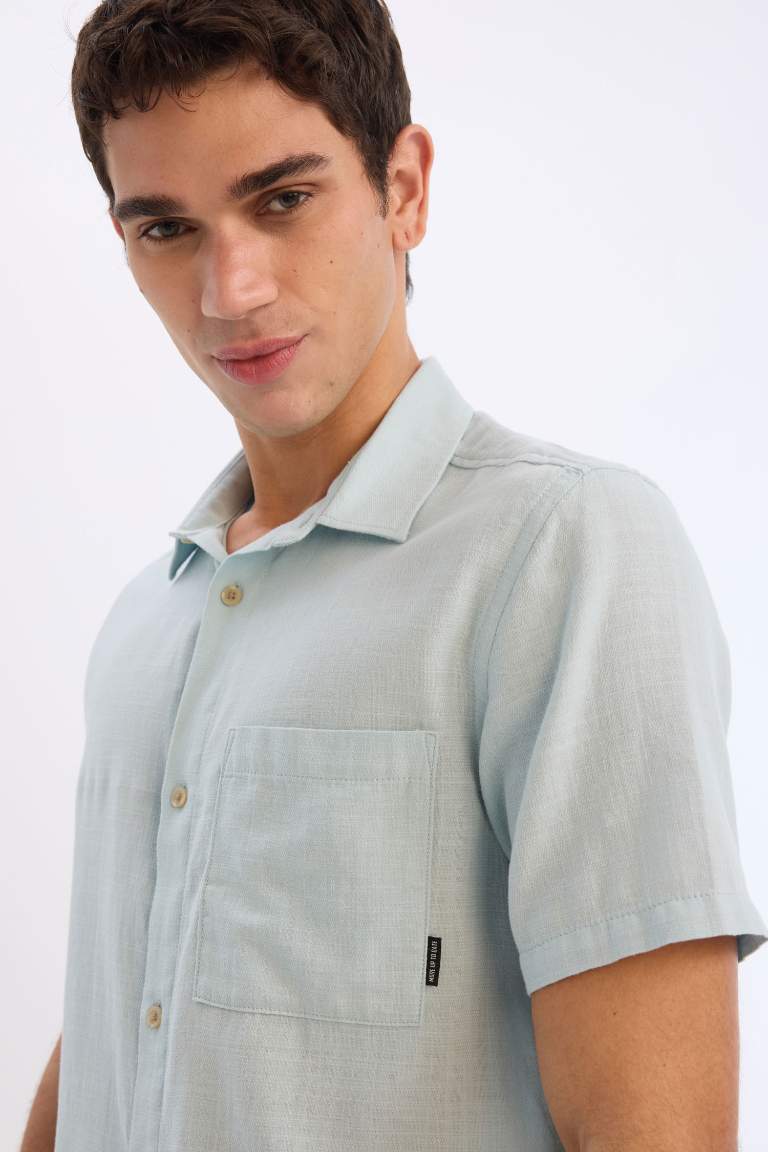 100% хлопковая рубашка с короткими рукавами, slim fit, базовая модель
