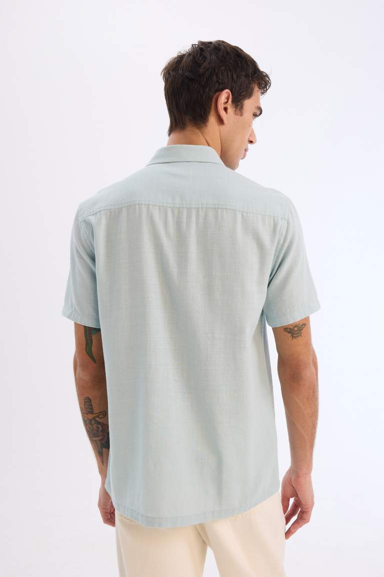 100% хлопковая рубашка с короткими рукавами, slim fit, базовая модель