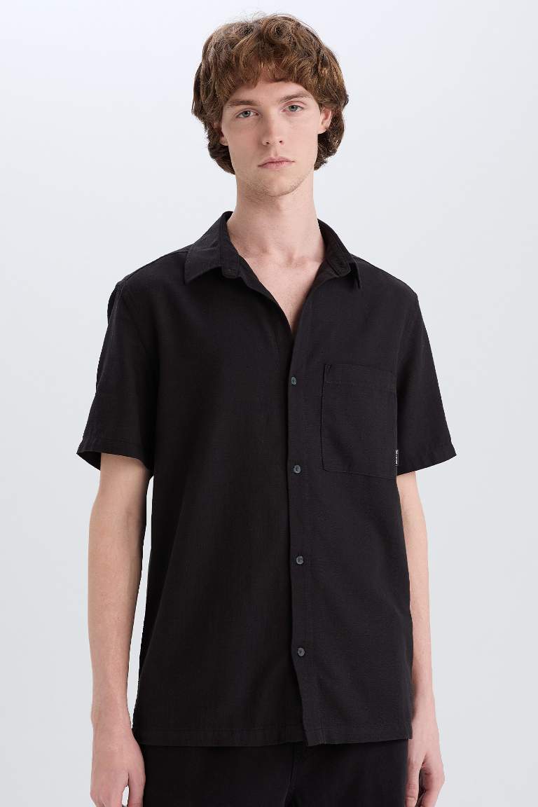 100% хлопковая рубашка с короткими рукавами, slim fit, базовая модель