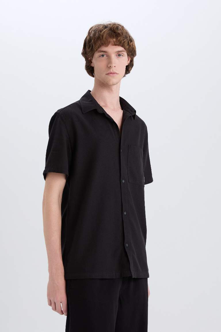 100% хлопковая рубашка с короткими рукавами, slim fit, базовая модель