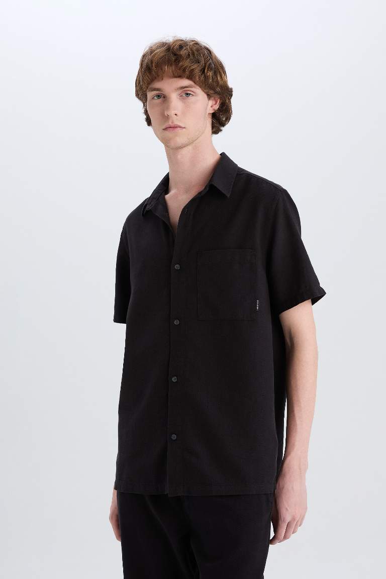 100% хлопковая рубашка с короткими рукавами, slim fit, базовая модель