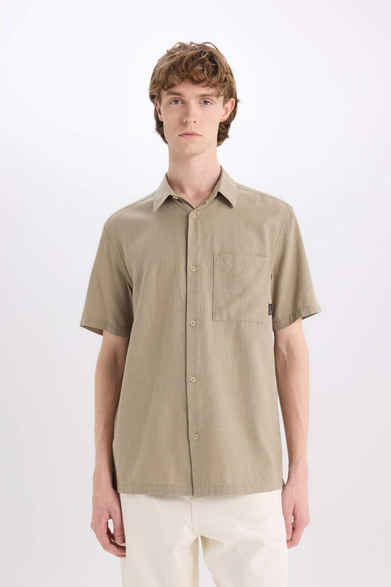 100% хлопковая рубашка с короткими рукавами, slim fit, базовая модель