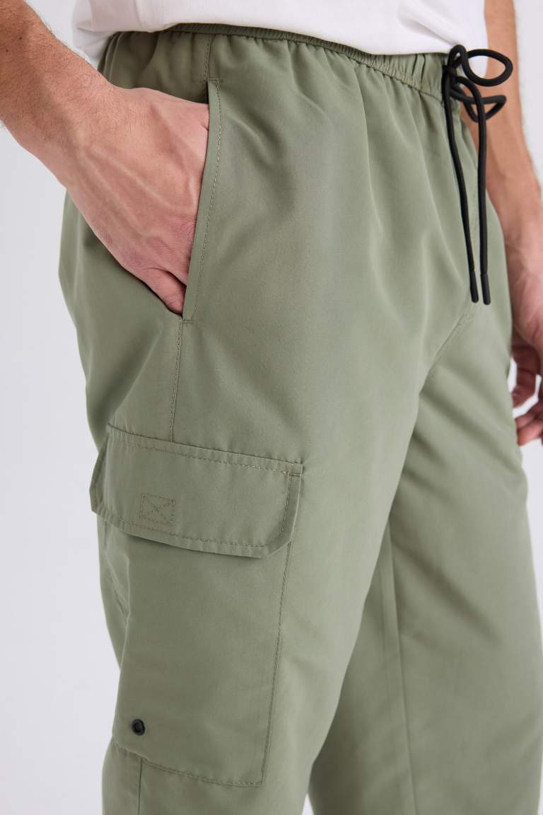 Long Fit File Astarlı Uzun Boy Kargo Cep Deniz Şortu