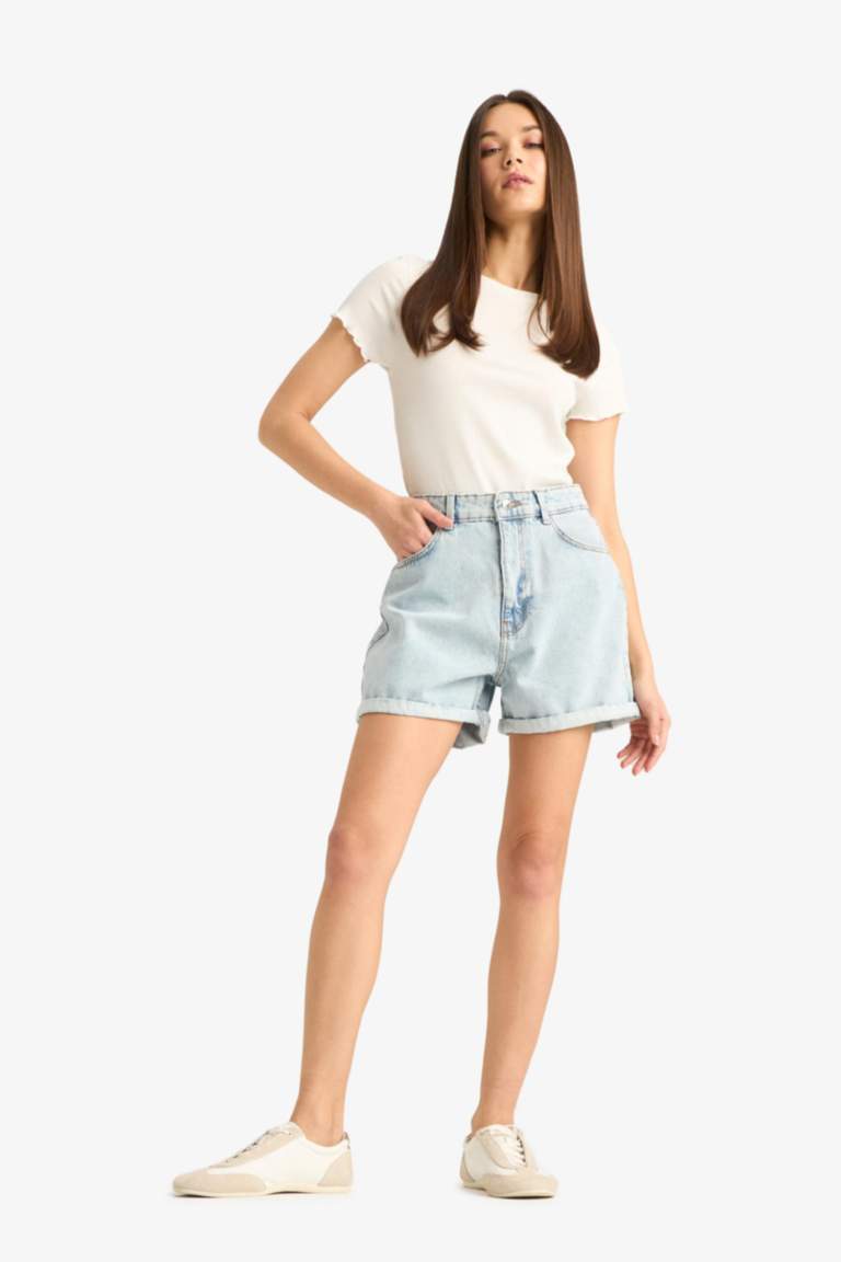 Mom Fit Denim High Waist Shorts