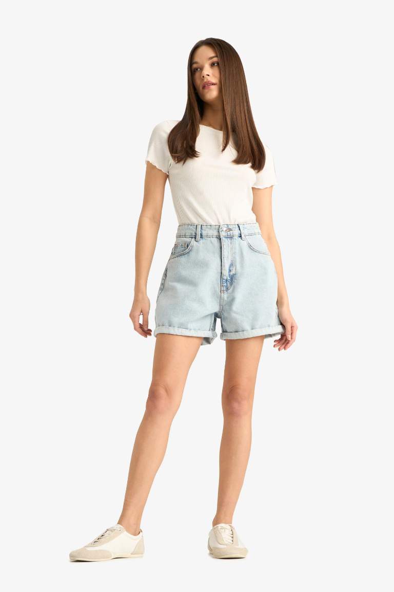 Mom Fit Denim High Waist Shorts