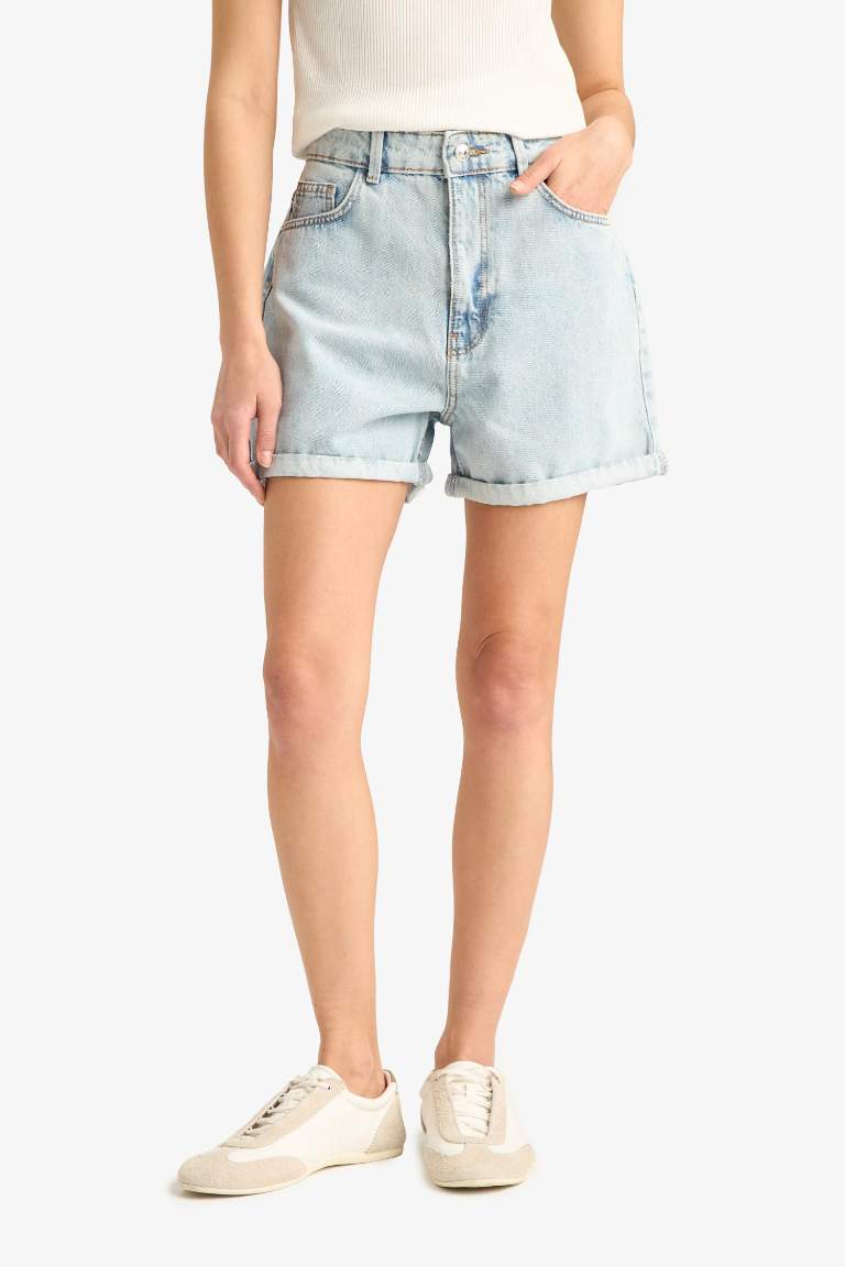 Mom Fit Denim High Waist Shorts