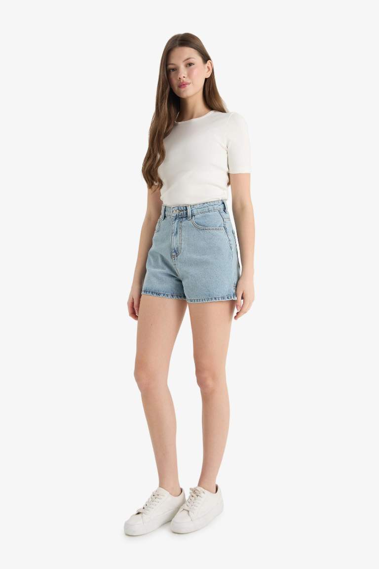 Mom Fit Yüksek Bel Crop Fit Jean Şort