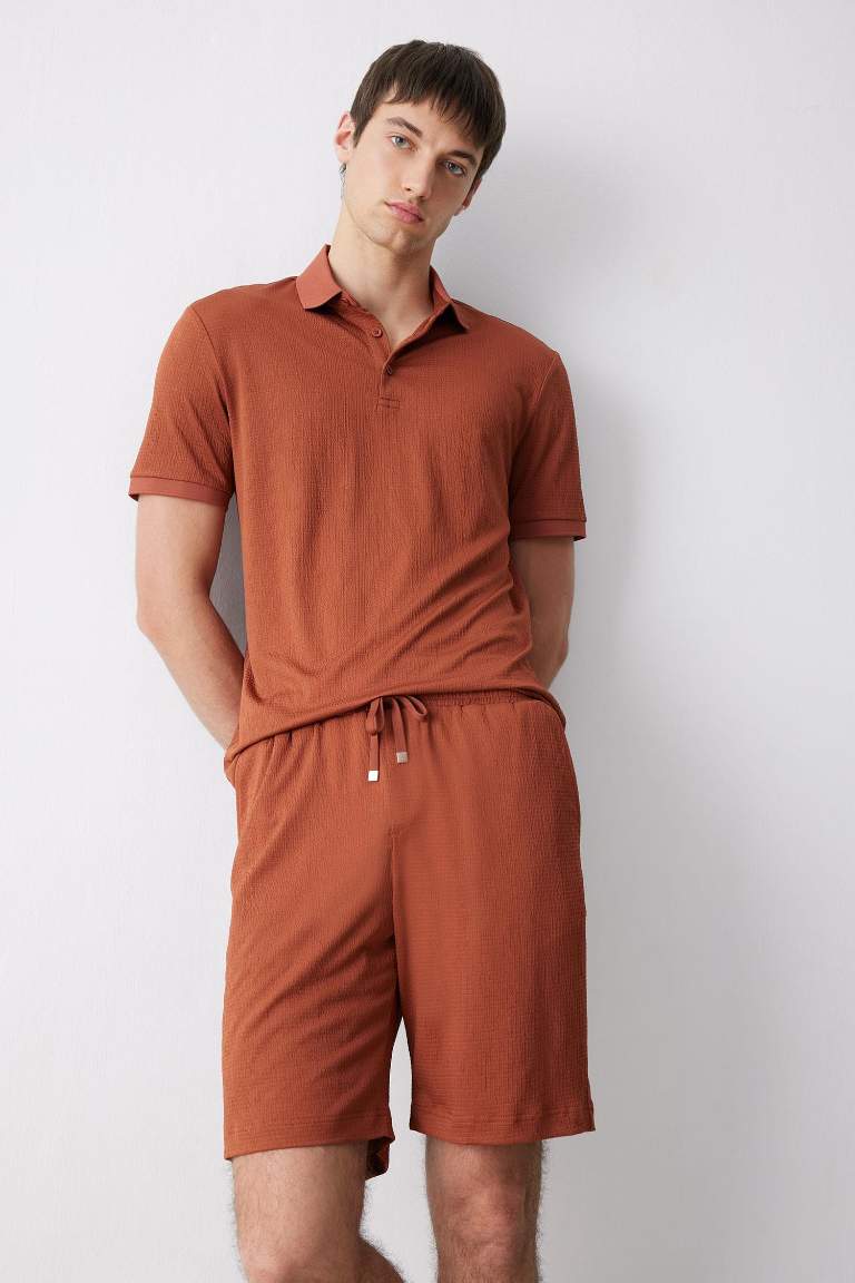 Regular Fit Her Yöne Esneyen Krinkıl Bermuda Şort