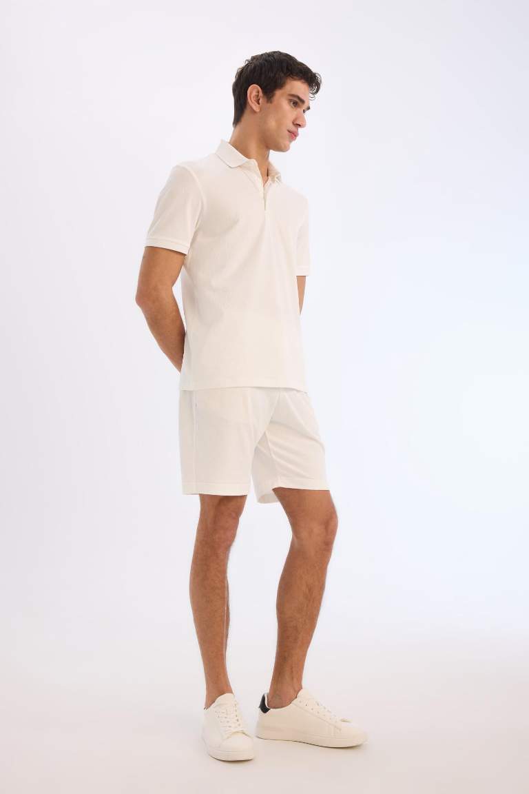 Regular Fit Beli Bağcıklı Krinkıl Bermuda Şort