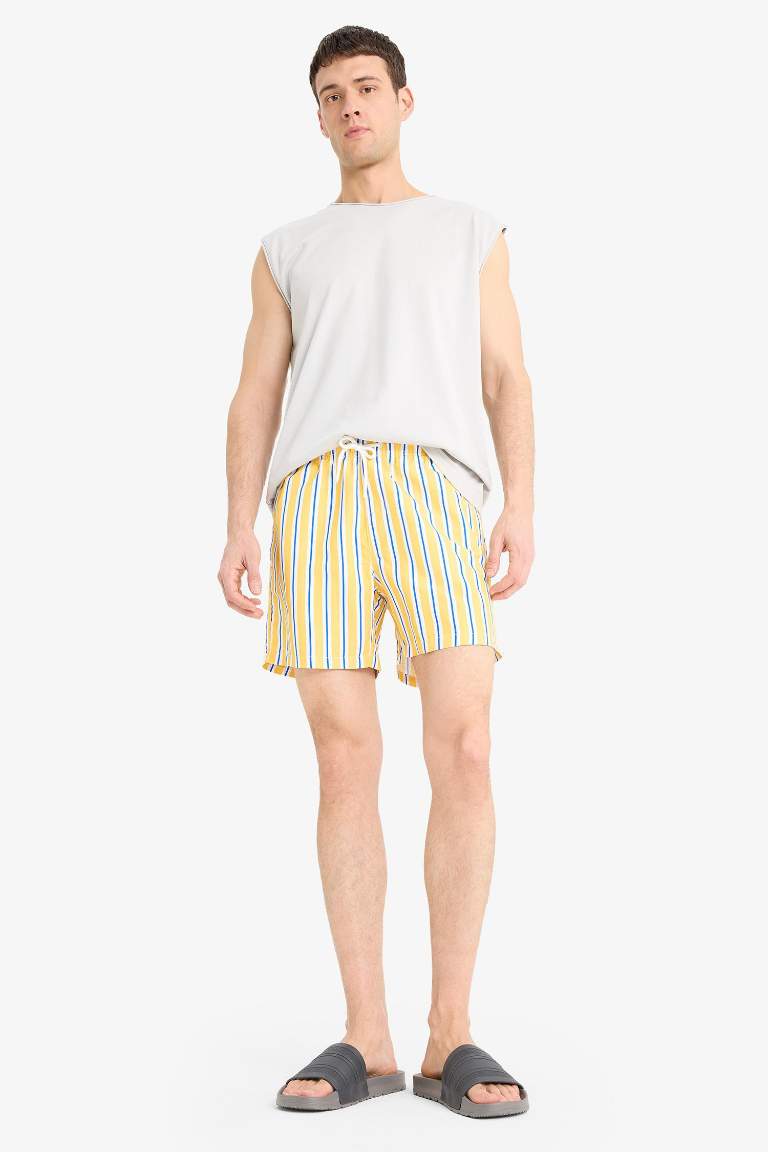 Mesh Lined Short Length Striped Swim Shorts