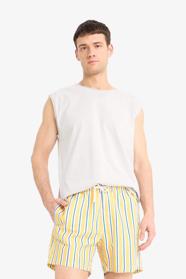 Mesh Lined Short Length Striped Swim Shorts