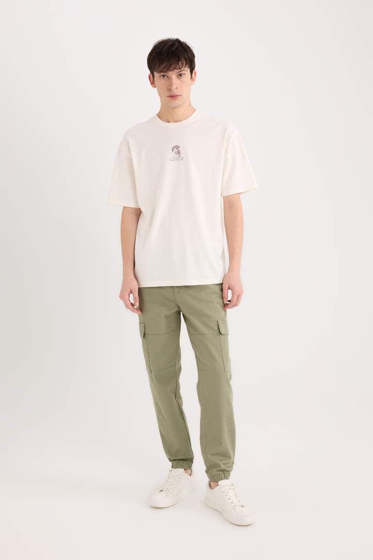 Gabardine Elastic Waist Leg Jogger Cargo Pants