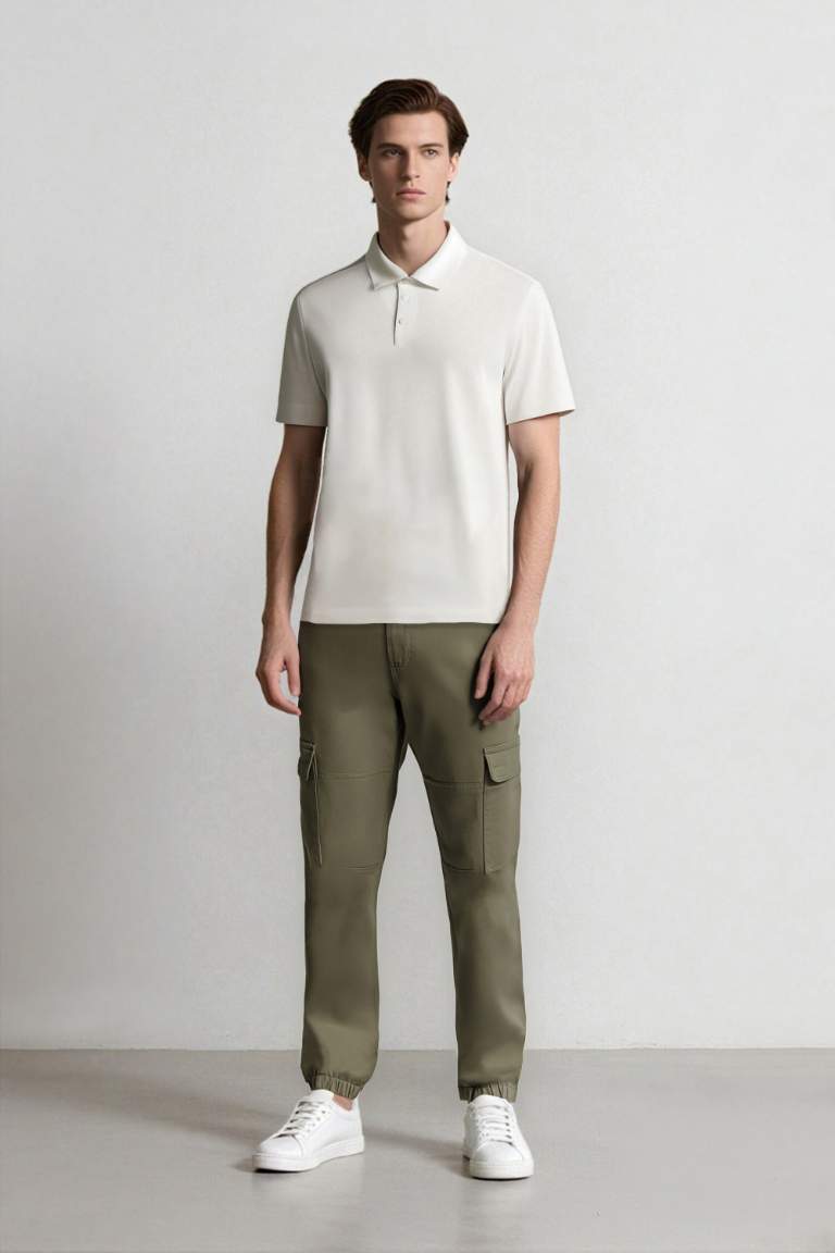 Gabardine Elastic Waist Leg Jogger Cargo Pants