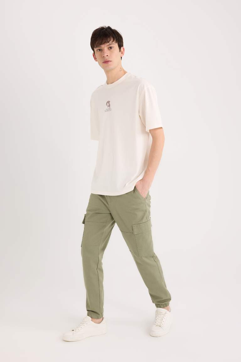 Gabardine Elastic Waist Leg Jogger Cargo Pants