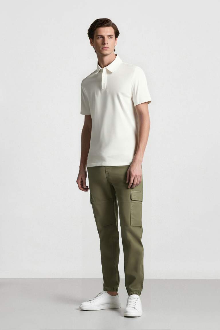 Gabardine Elastic Waist Leg Jogger Cargo Pants
