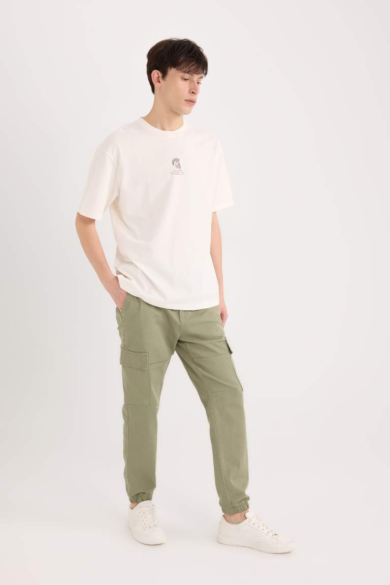 Gabardine Elastic Waist Leg Jogger Cargo Pants