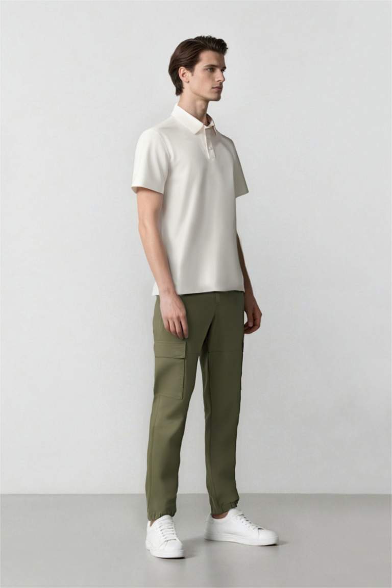 Gabardine Elastic Waist Leg Jogger Cargo Pants