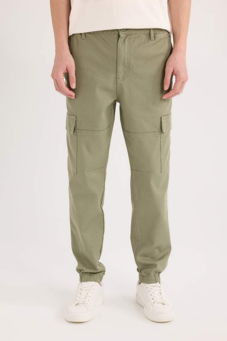 Gabardine Elastic Waist Leg Jogger Cargo Pants