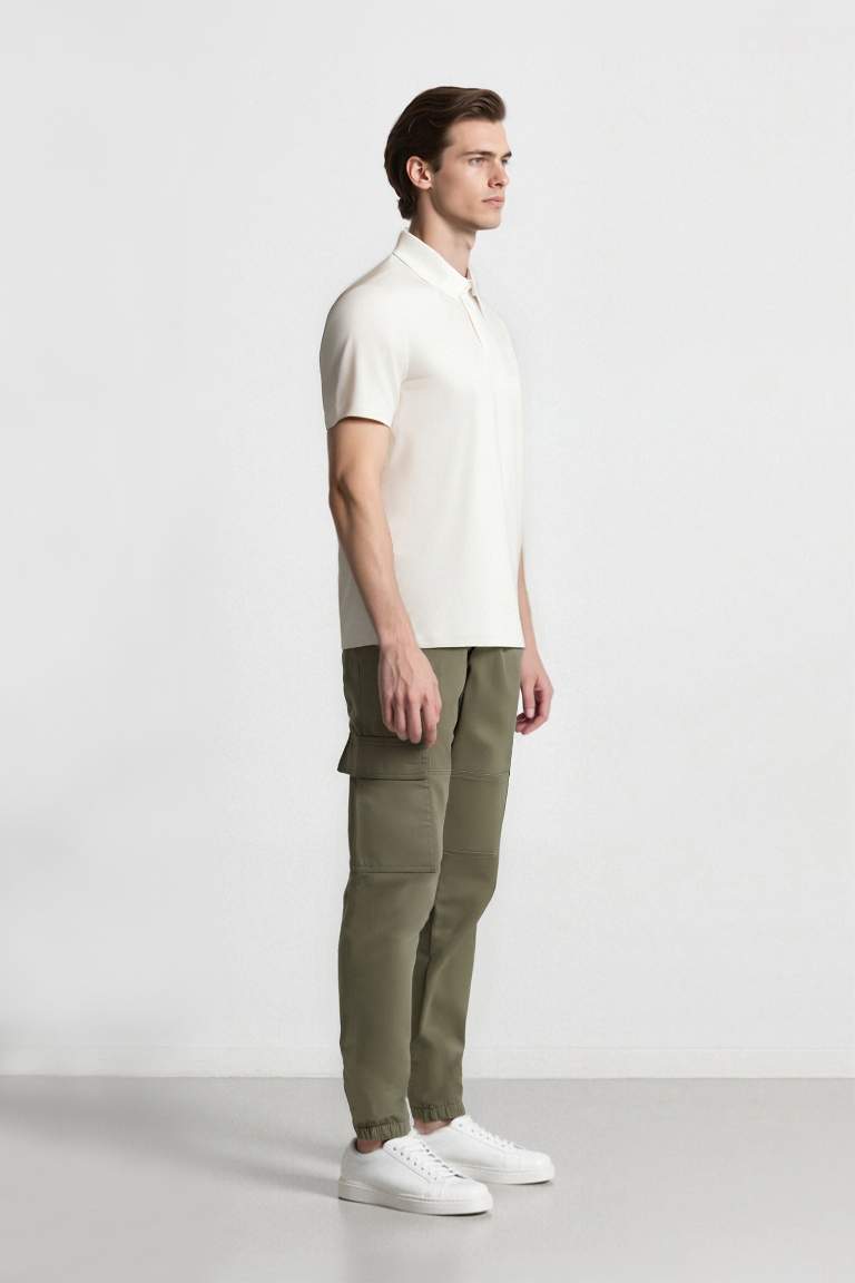 Gabardine Elastic Waist Leg Jogger Cargo Pants