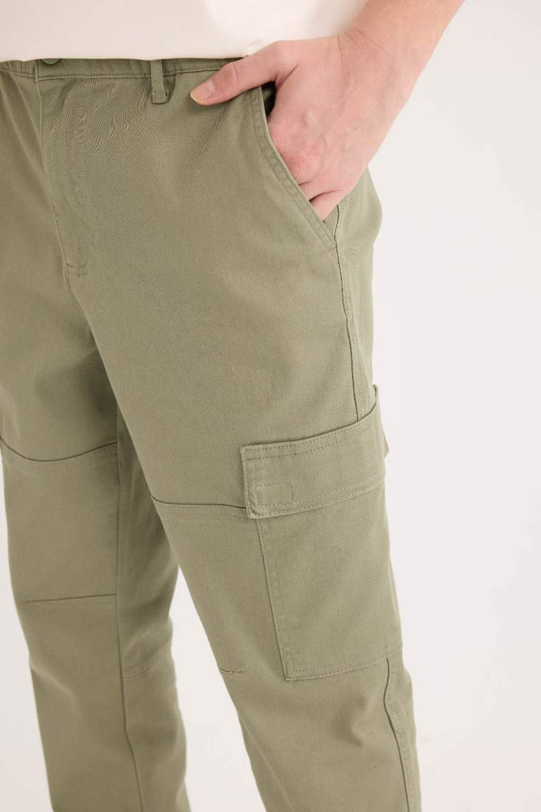 Gabardine Elastic Waist Leg Jogger Cargo Pants